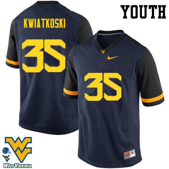 Youth West Virginia Mountaineers NCAA #35 Nick Kwiatkoski Navy Authentic Nike Stitched College Football Jersey VL15M84KZ